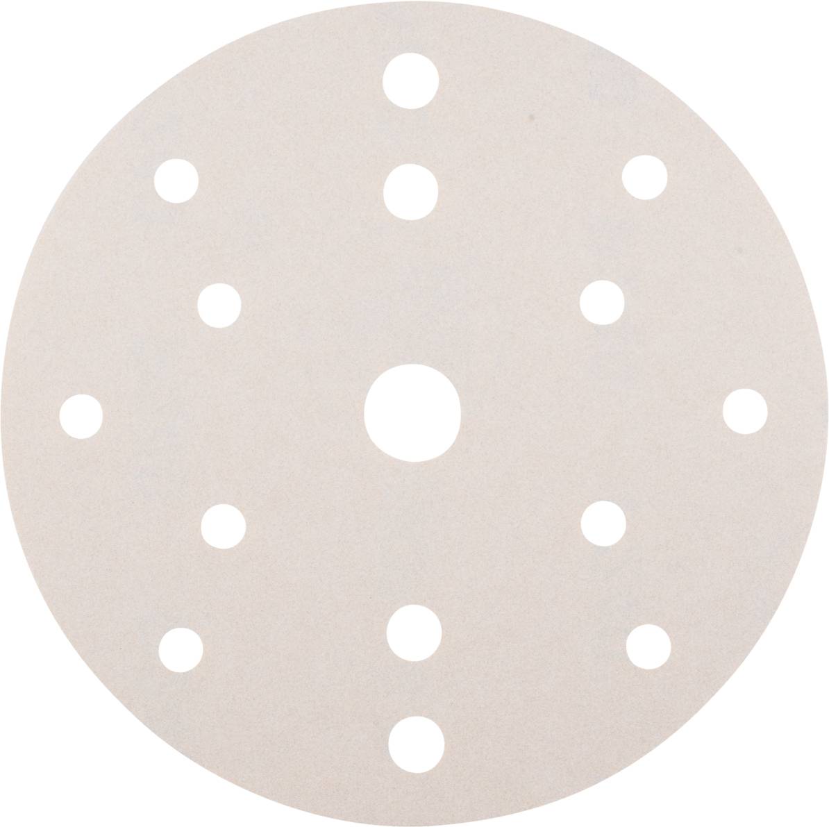 Okrągły papier ścierny z wieloma symetrycznymi otworami, używany głównie w szlifierkach.
