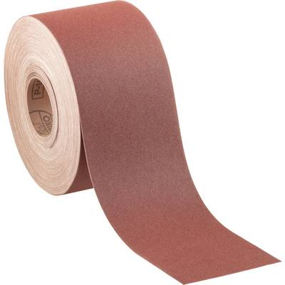 Rolka papieru ściernego w kolorze brązowym, częściowo rozwinięta, stojąca pionowo.