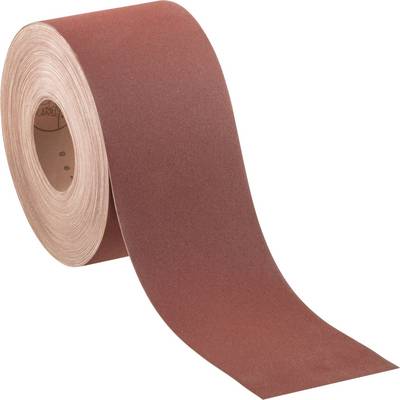 Rolka papieru ściernego z brązową, piaszczystą powierzchnią, gotowa do użycia w celu wygładzenia lub zaokrąglenia materiałów.