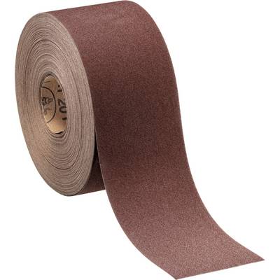 Rolka brązowego papieru ściernego rozłożona, ukazująca szorstką powierzchnię, używana do wygładzania lub kształtowania materiałów.