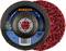 Tarcza szlifierska z czerwoną tkaniną ścierną i czarnym materiałem nośnym, marki 'RHODIUS', model 'SVS HD 125', odpowiednia do stali.