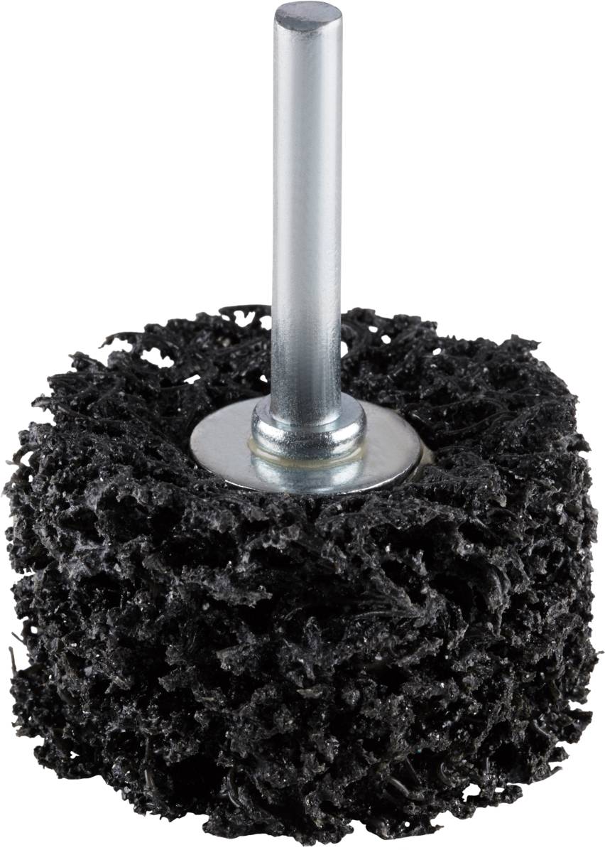 Czarna szczotka szlifierska z głowicą cylindryczną i metalowym uchwytem.