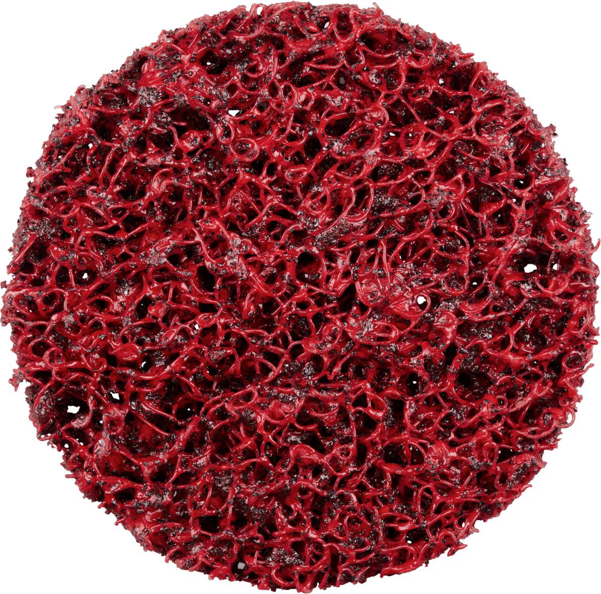 Czerwona gąbka czyszcząca o grubej, siatkowatej strukturze do trudnych zadań czyszczących.