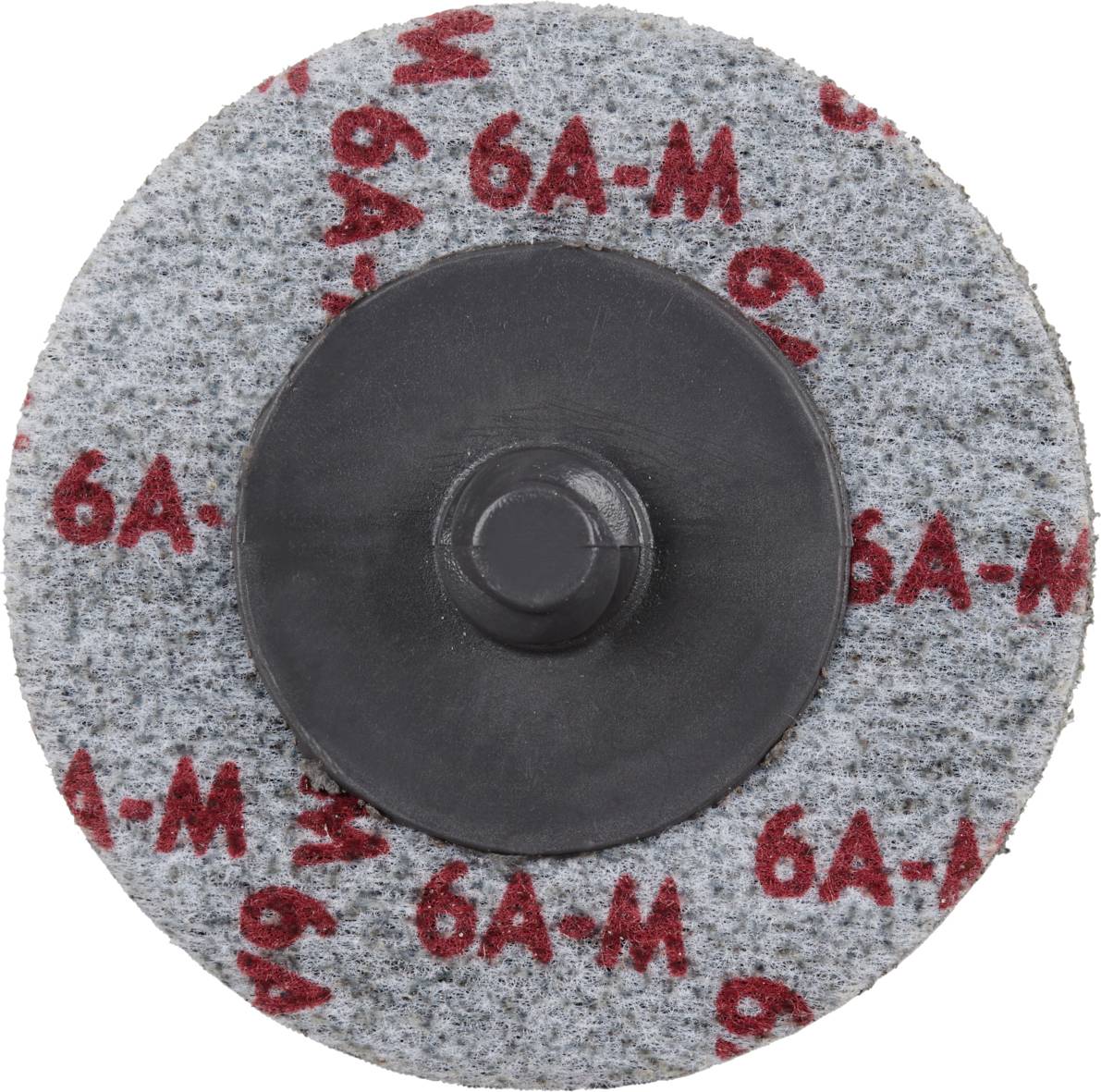 Okrągła tarcza szlifierska z napisem "6A-M" w czerwonym kolorze na szarym tle.