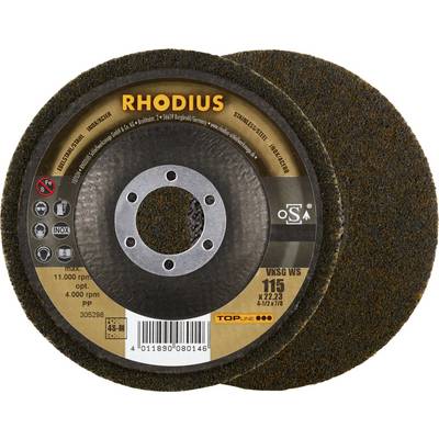 Tarcza szlifierska 'RHODIUS', średnica 115 mm, odpowiednia do stali i stali nierdzewnej, maksymalna prędkość obrotowa 11.000 obr./min, wykonana w technologii korodowanej.