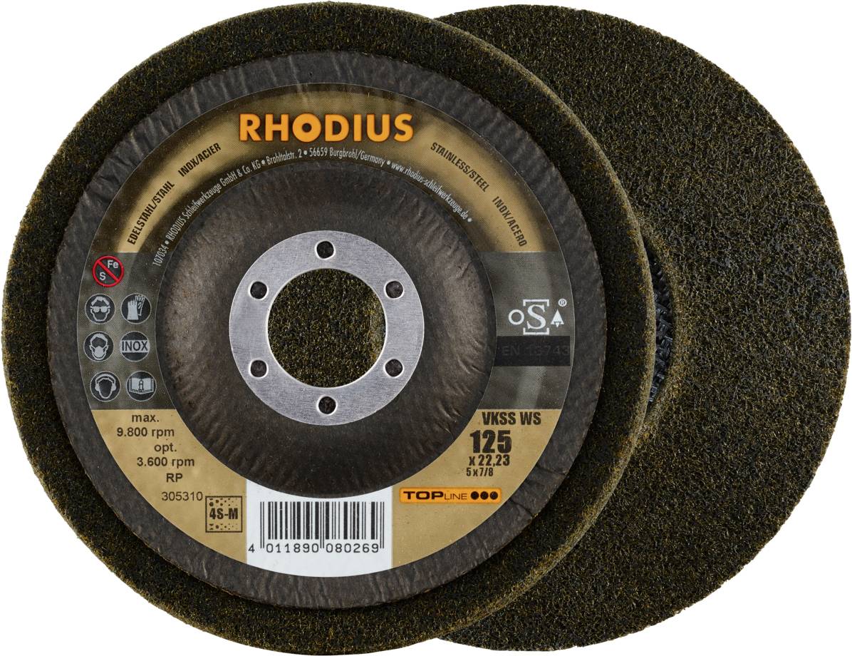 Tarcza szlifierska RHODIUS, metalowa, 125 mm średnicy, do szlifierki kątowej, maksymalna prędkość obrotowa 9.800 obr./min.