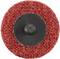 Okrągła, czerwona podkładka ścierna o szorstkiej strukturze, z centralnym czarnym elementem mocującym, używana do wygładzania powierzchni.