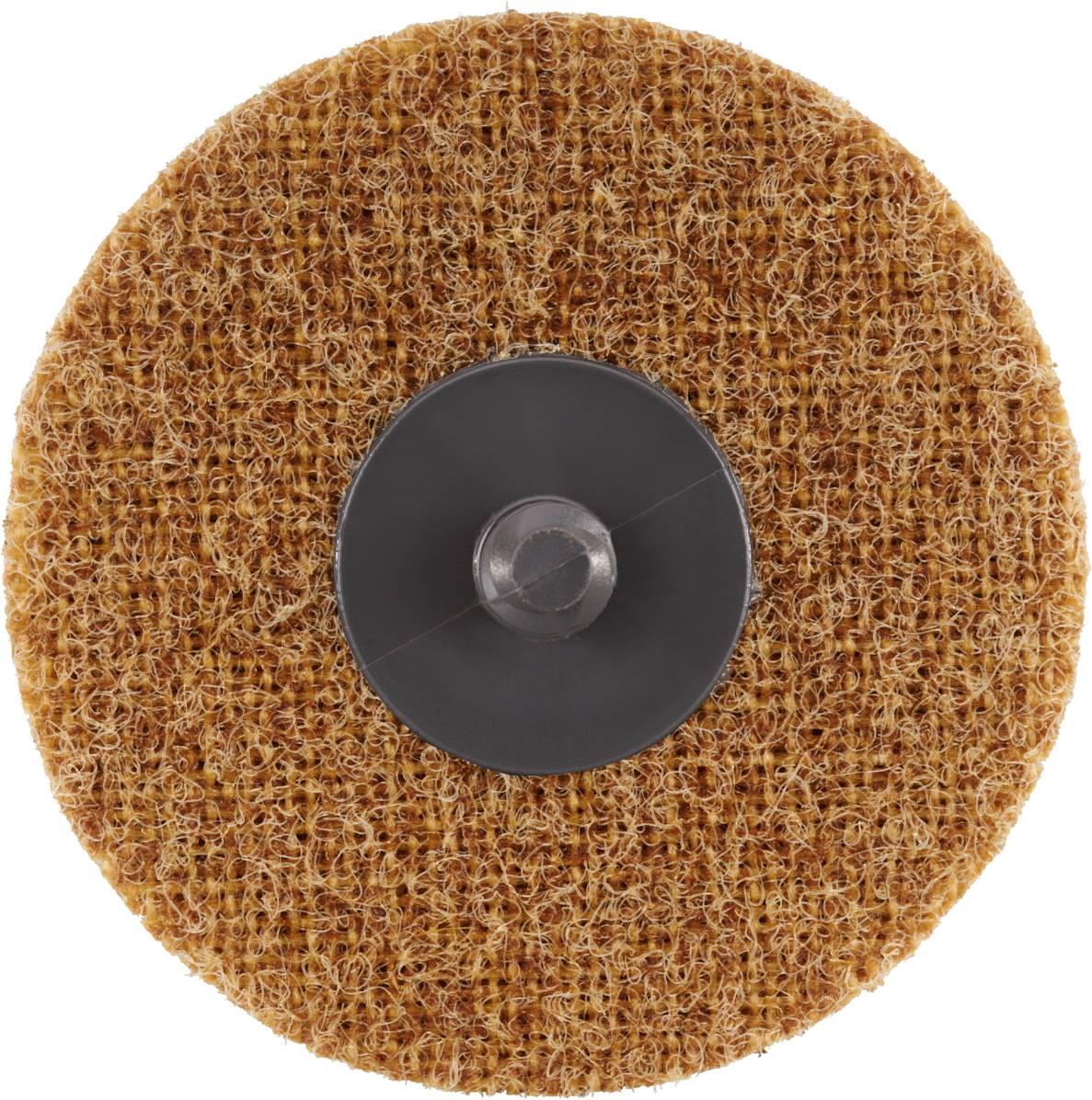 Brązowa nakładka ścierna z czarną strefą mocowania pośrodku, przedstawiona na białym tle.