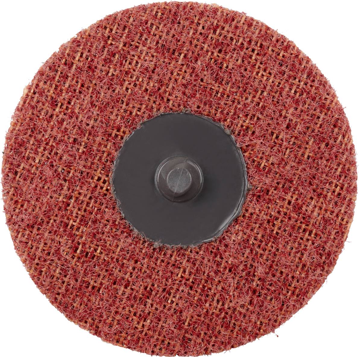 Tarcza ścierna w kolorze rdzawo-brązowym z czarnym środkiem, o teksturowanej powierzchni, przeznaczona do polerowania i szlifowania powierzchni.
