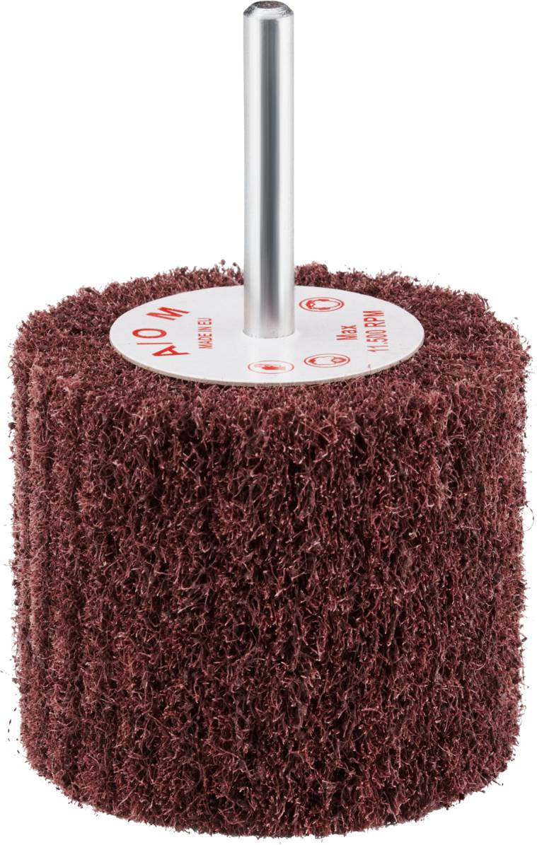 Czerwona głowica szlifierska z metalowym trzpieniem do maszynowej obróbki powierzchni.