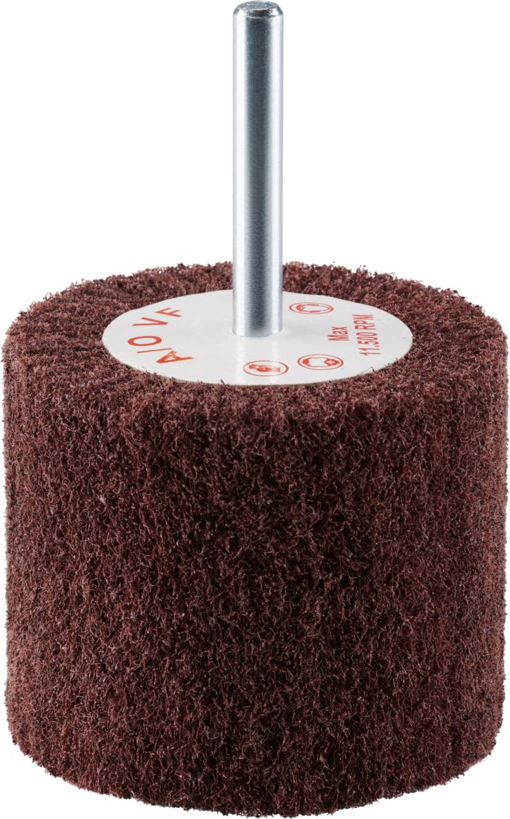 Tarcza polerska Bear-Tex; brązowo-czerwona tarcza z metalowym trzpieniem, stosowana do wygładzania i polerowania powierzchni.