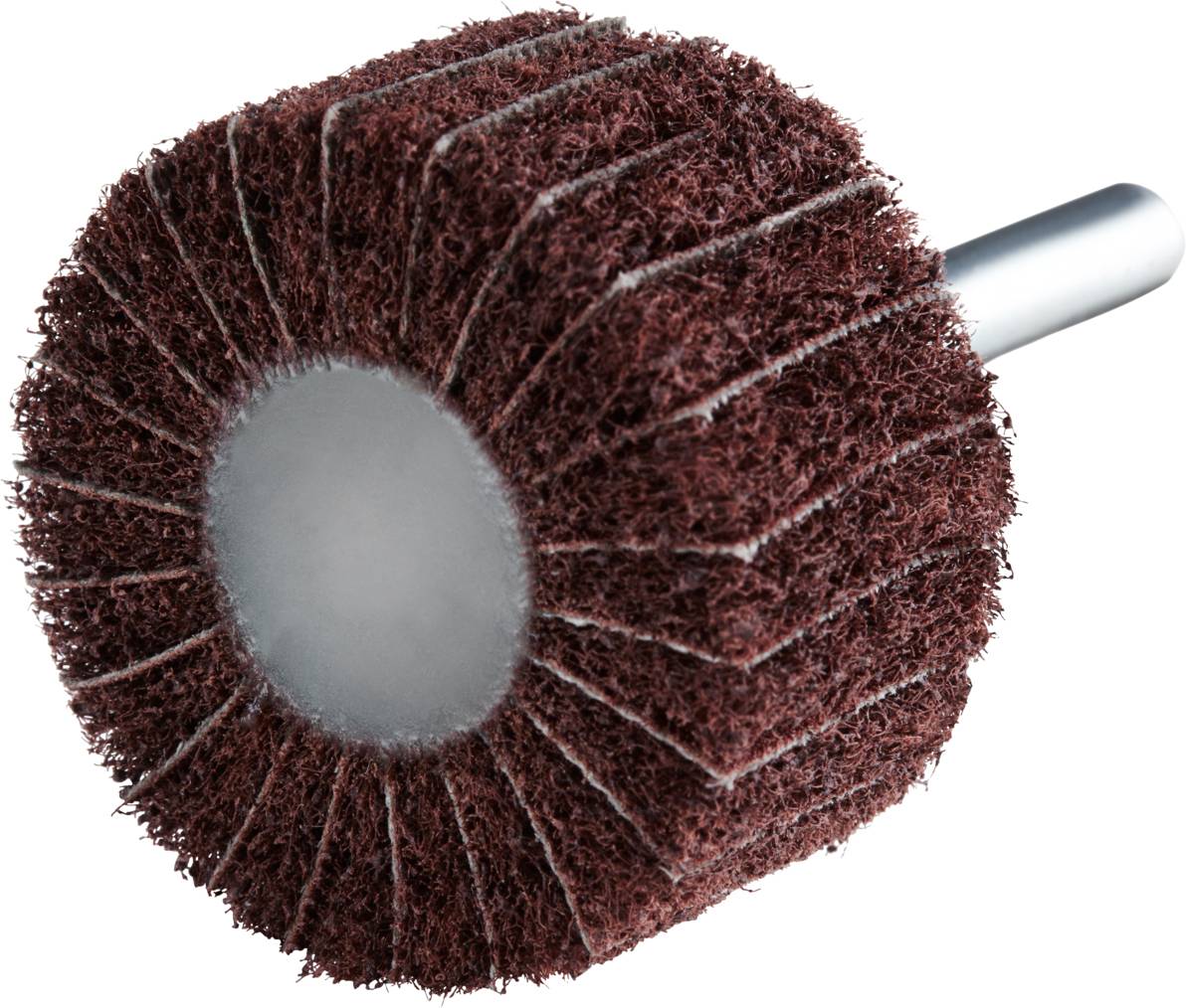 Szczotka polerska w kolorze rdzawo-brązowym z cylindrycznym uchwytem, odpowiednia do szlifowania lub polerowania różnych powierzchni.