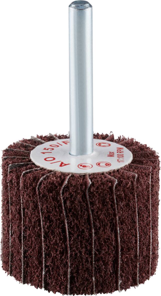 Wałek szlifierski z trzonkiem i brązową powierzchnią ścierną do prac polerskich i szlifierskich, stojący pionowo i gotowy do użycia.