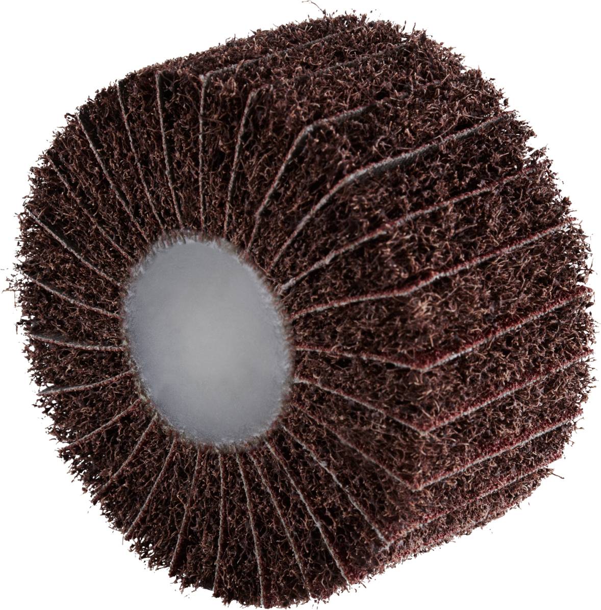 Grube koło szlifierskie wykonane z ciemnobrązowego materiału, które ma kształt cylindryczny i jest używane do polerowania lub szlifowania powierzchni.