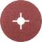 Okrągła tarcza szlifierska o chropowatej, czerwonej powierzchni z gwiazdkowatym otworem pośrodku.