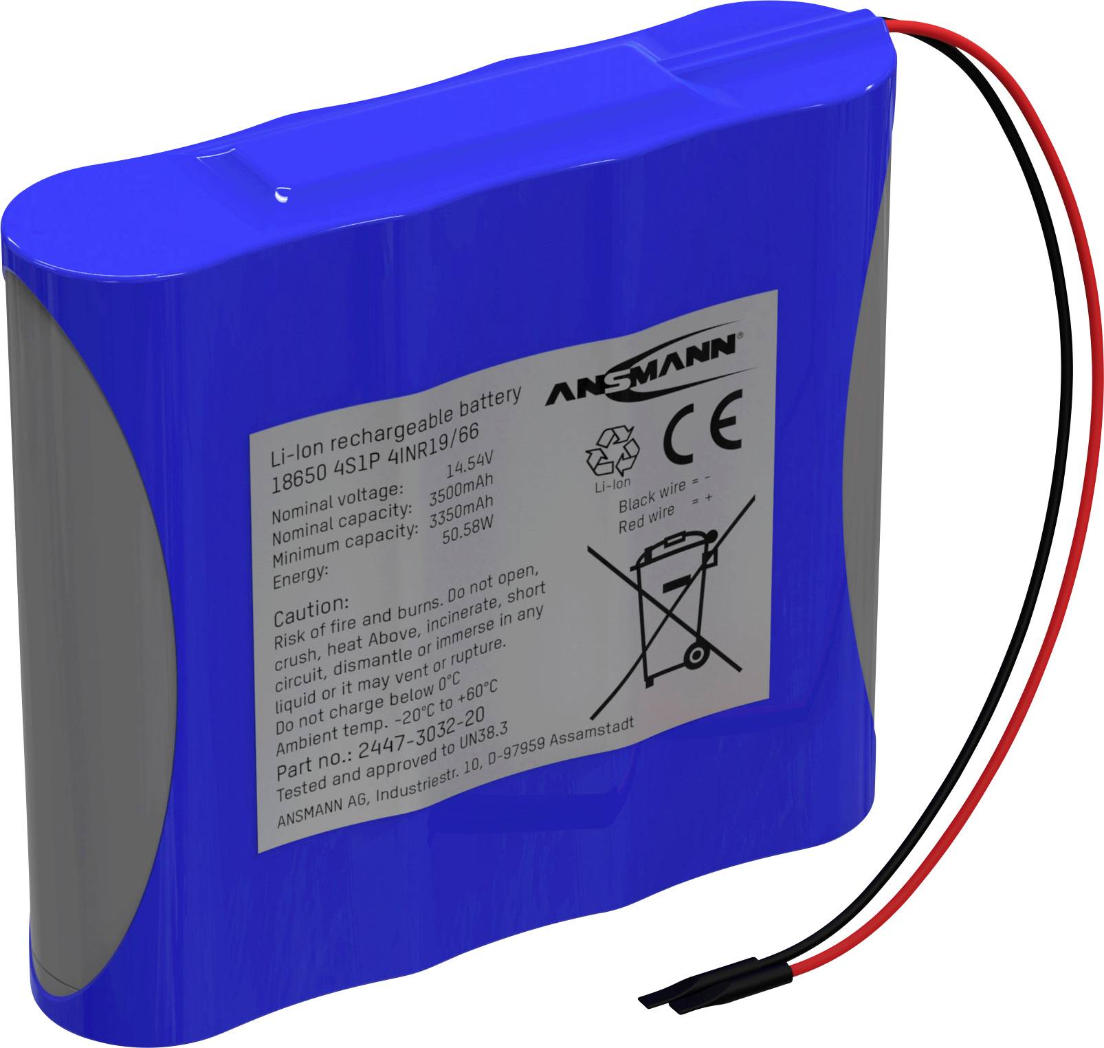 Акумулятор Ansmann 4S1P Akkupack Li-Ion, 4x 18650 Li-Ion, кабель, 14.5V 3500mAh, Кількість елементів: 4, 14.5 V, 3500 mAh