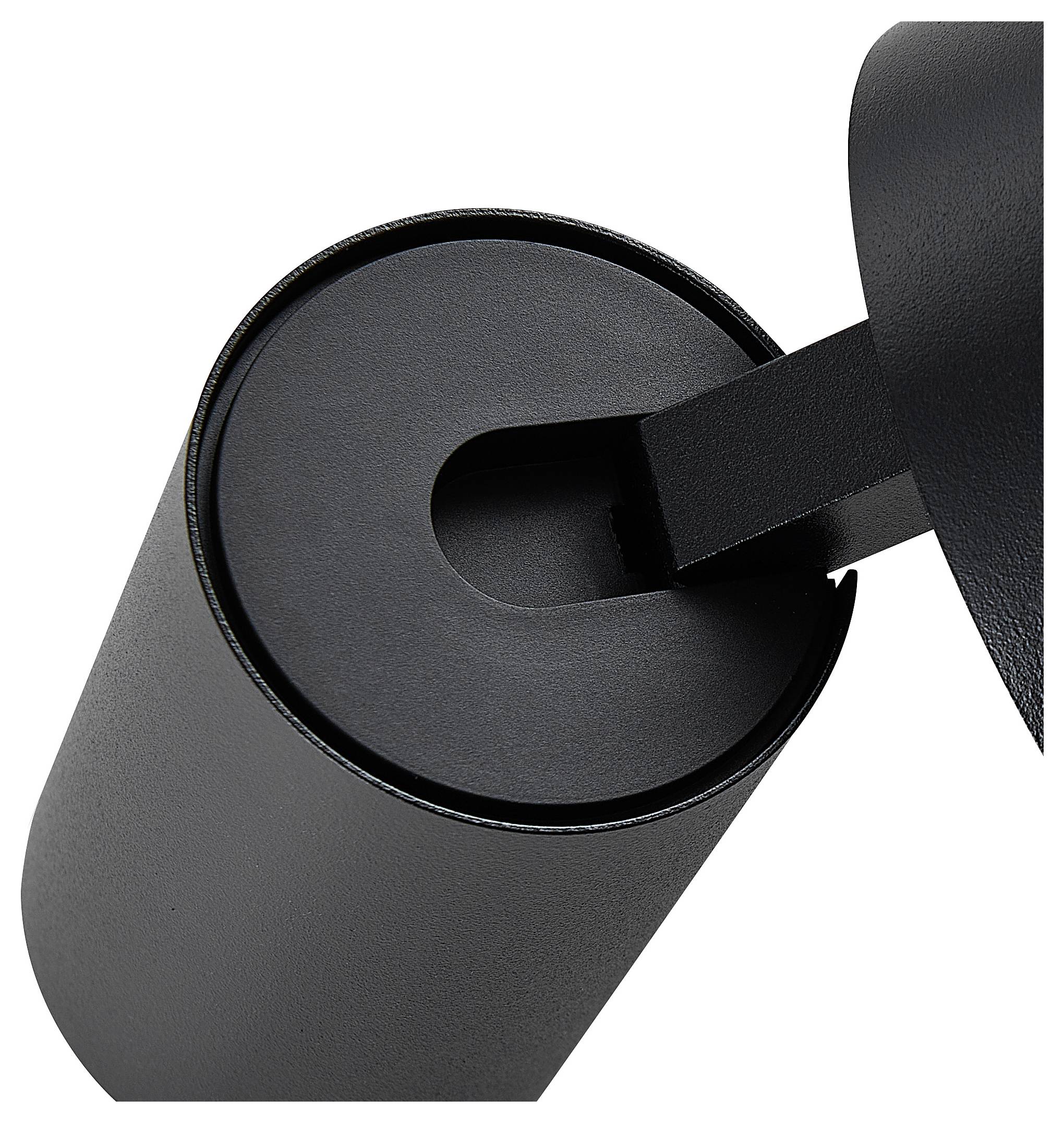 Czarny cylindryczny pojemnik z przykrywką, częściowo otwarty.