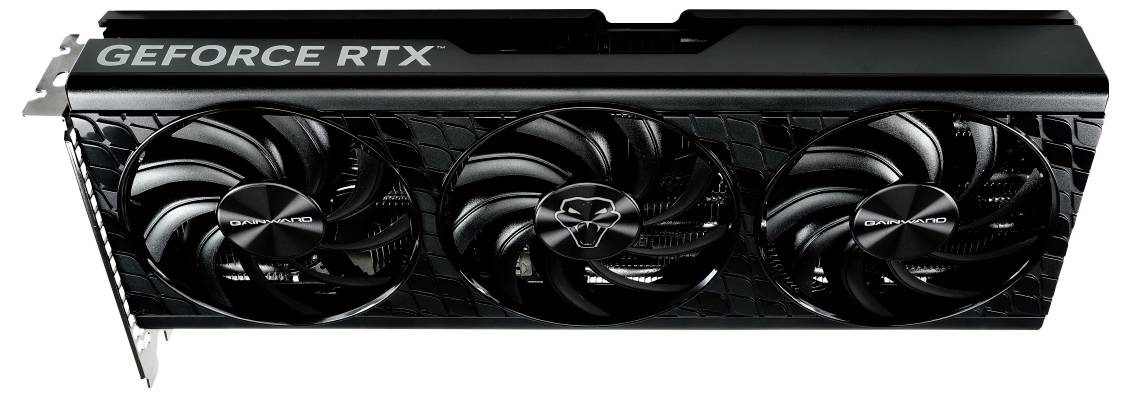 Karta graficzna z trzema wentylatorami z napisem 'GEFORCE RTX'.