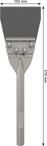 Pióro szpachlowe o szerokości 152 mm i długości 510 mm, mocowane czterema śrubami. Odpowiednie do ciężkich prac.