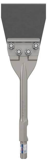 Narzędzie budowlane z szeroką, płaską metalową główką i długą rączką, używane do skrobania lub usuwania materiałów.