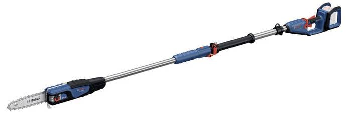 Teleskop - piła do gałęzi z wysuwanym uchwytem i piłą, odpowiednia do przycinania wysokich gałęzi. Nazwa marki widoczna na urządzeniu.