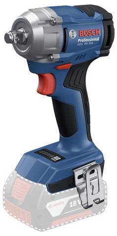 Wkrętarka udarowa w kolorze niebieskim z akcentami w kolorach czerwonym i czarnym. Marka widoczna jest na górze urządzenia. Bez zainstalowanego akumulatora.