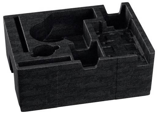 Czarna, piankowa wkładka formowana z wieloma przegródkami do bezpiecznego przechowywania lub transportu delikatnych przedmiotów.
