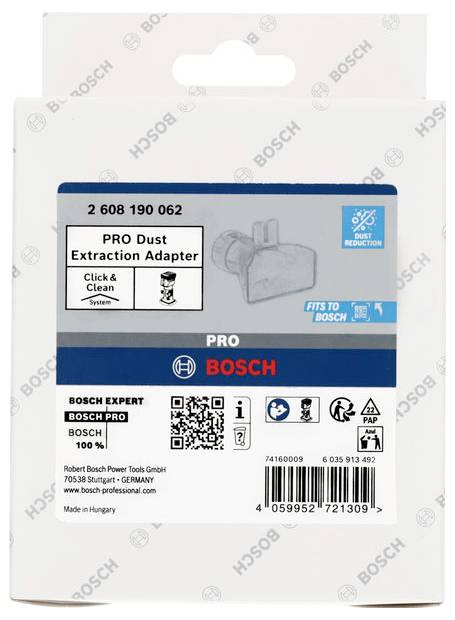 Opakowanie adaptera do odsysania pyłu Bosch PRO, kompatybilnego z systemami Bosch Click & Clean.