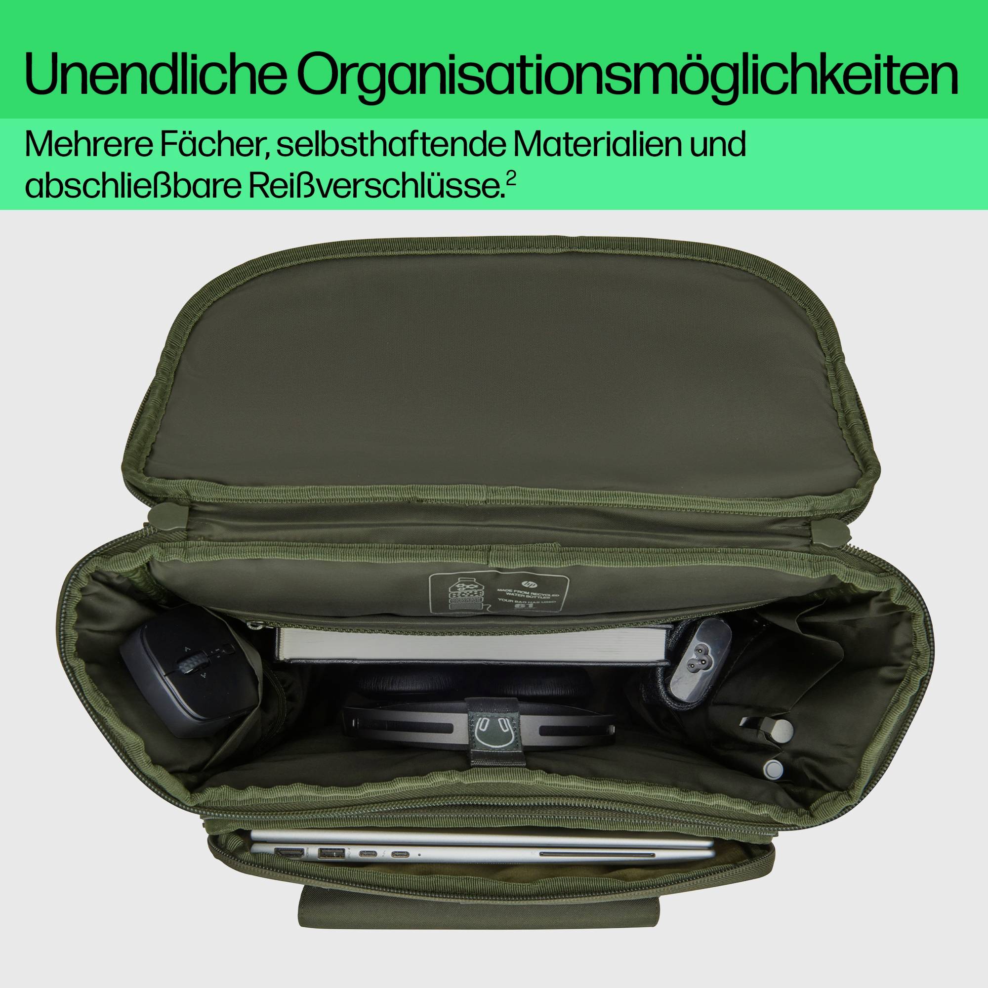 Plecak na laptopa HP 9J4C1AA, 39,6 cm (15,6") , zielony, szary-4