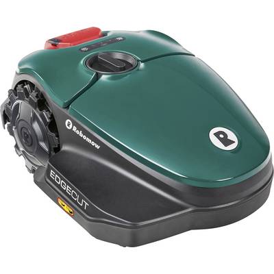 Zielony automatyczny robot koszący z napisem 'Robomow' i 'EDGECUT' na boku, gotowy do pracy.