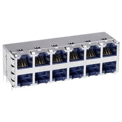 Prosty wtyk sieciowy RJ45 z ośmioma stykami, typowo stosowany w sieciach Ethernet do łączenia urządzeń.