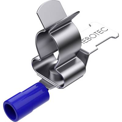 Klips metalowy z niebieskim kapturkiem, noszący napis 'HEBOTEC'.