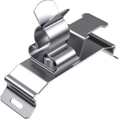 Spinacz metalowy w kolorze srebrnym, na białym tle, o składanym designie z otworem mocującym.
