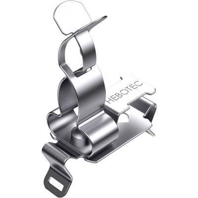 Metalowa klamra z napisem 'HEBOTEC', przeznaczona do mocowania lub montażu obiektów, przedstawiająca złożoną, wijącą się formę do specyficznych zastosowań.