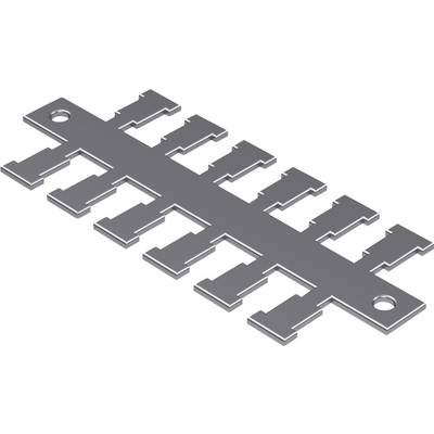 Metalowy element łączący z wieloma uzębionymi otworami i dwoma otworami mocującymi na obu końcach.