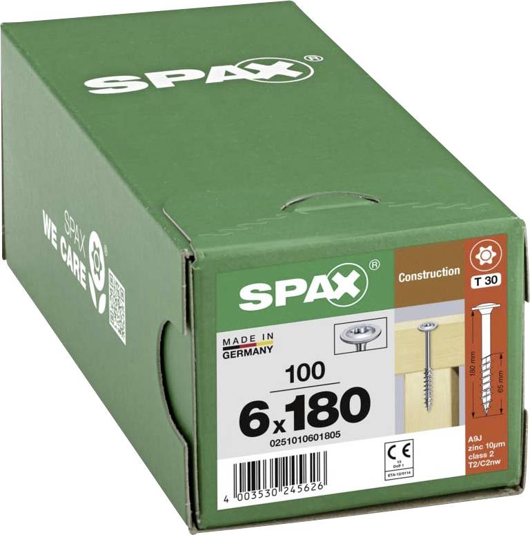 SPAX 0251010601805 R 88193 Шуруп по дереву m.Spitze/T-STAR 6 мм 180 мм T-STAR plus сталь WIROX 100 шт.