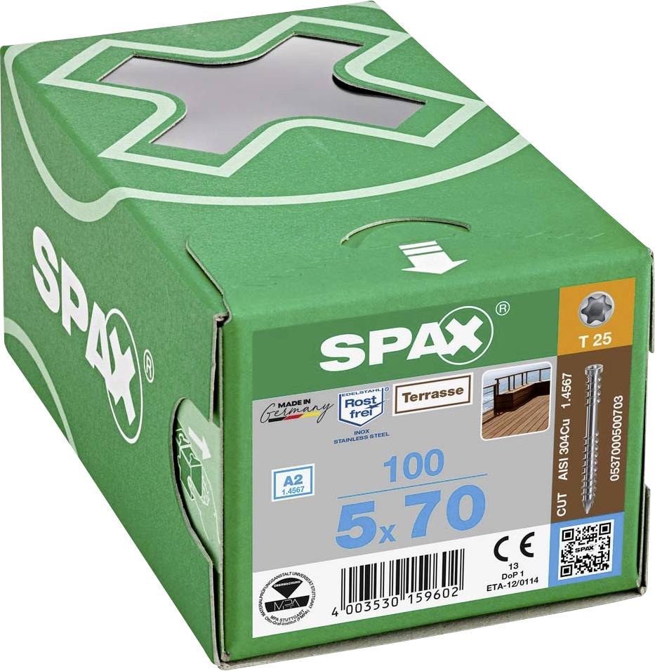 SPAX 0537000500703 R 88192 Шуруп по дереву Zylinderkopf T-STAR 5 мм 70 мм T-STAR plus нержавіюча сталь A2 100 шт.