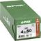 Zielona opakowanie wkrętów SPAX, rozmiar 4,5 x 50 mm, z napędem T 20. Zawiera 500 sztuk, wyprodukowane w Niemczech.