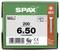 Pudełko wkrętów SPAX, 200 sztuk, rozmiar 6x50 mm, napęd Torx T30. Wyprodukowane w Niemczech. Rysunek wkręta po prawej stronie.