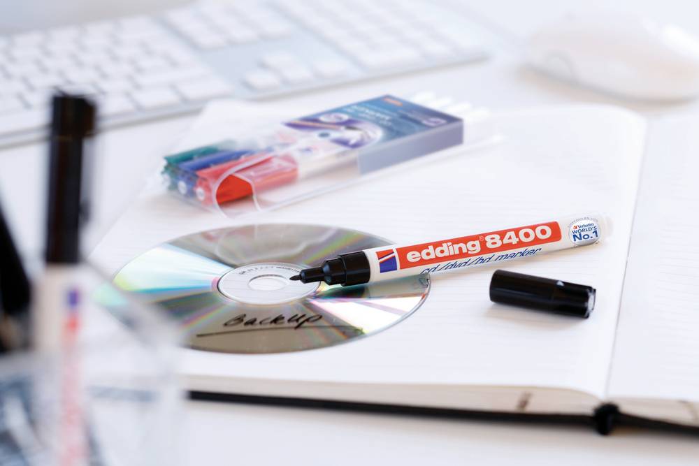 Маркер Edding neu 4-8400-4-2 для CD/DVD чорний, зелений, червоний, синій 0,5 мм, 1 мм