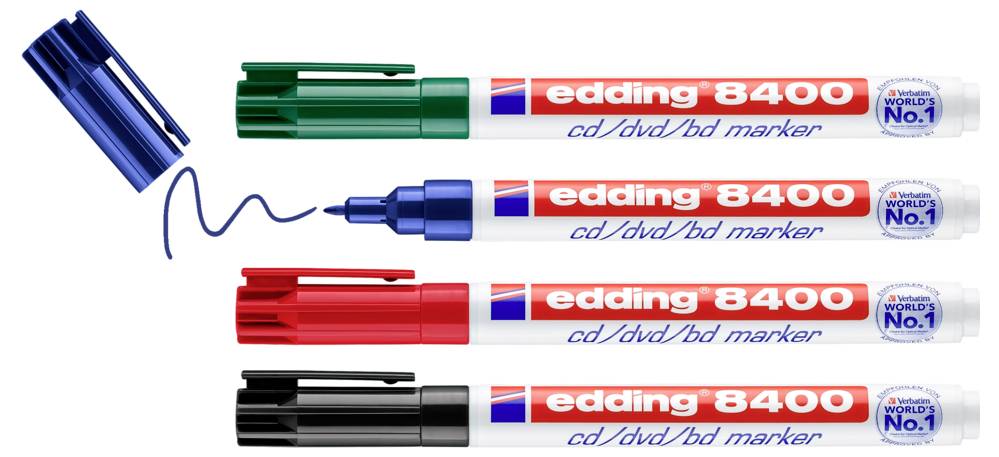 Маркер Edding neu 4-8400-4-2 для CD/DVD чорний, зелений, червоний, синій 0,5 мм, 1 мм