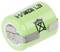 Mała zielona cylindryczna bateria z metalowymi stykami i nadrukiem 'H-0M50 1.2D' z symbolem przekreślonego kosza na kółkach.