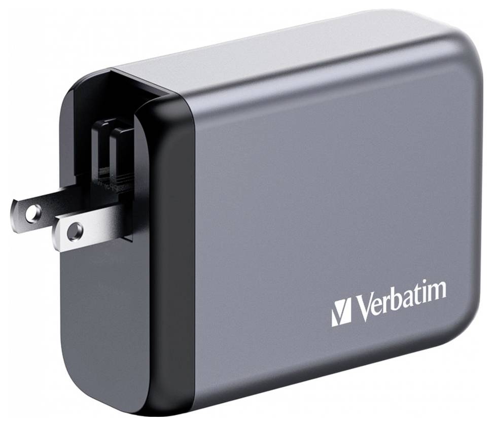 Дорожній зарядний пристрій Verbatim GNC-100 100 Вт 1x USB-A, 3x USB-C® Power Delivery, Power Delivery 3.0, QC 3.0 сірий GaN, з ада