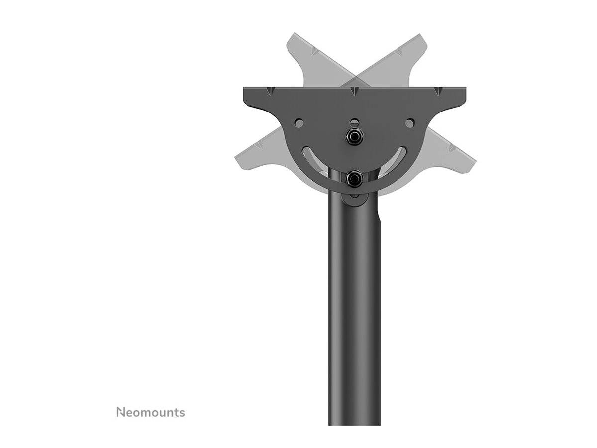 Czarny wysięgnik do monitora marki Neomounts widziany z góry. Głowica mocowania wykazuje funkcję obrotową.