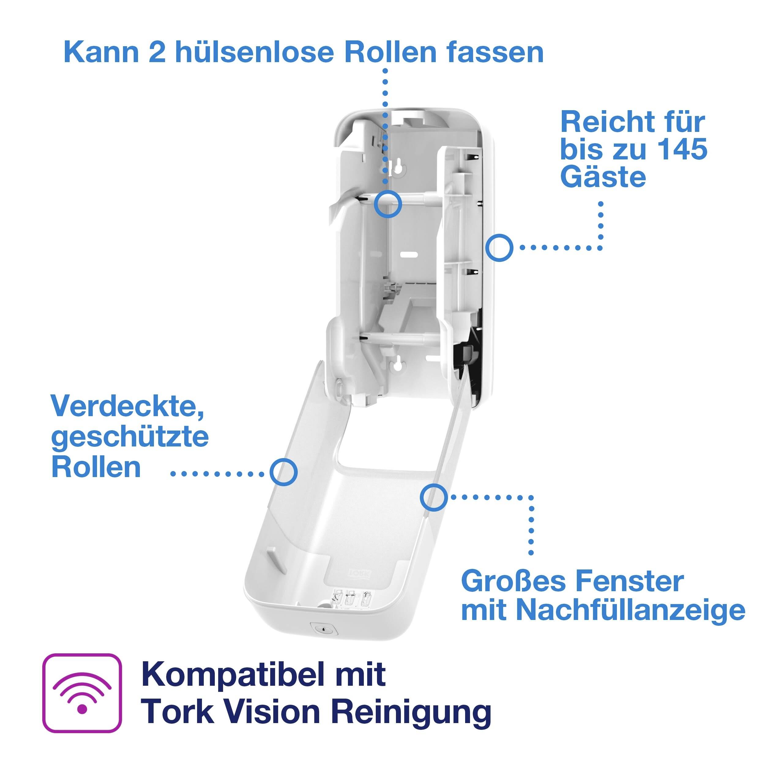 Тримач туалетного паперу TORK T7-System Spender Hülsenloses ToiPapier 2-Roll T7 558041, 1 шт.