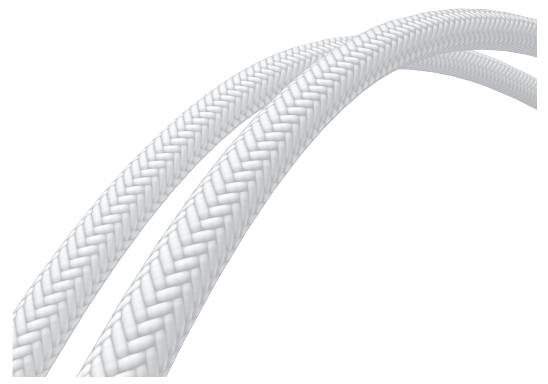 Dwa białe, splecione przewody, lekko wygięte, na neutralnym tle.