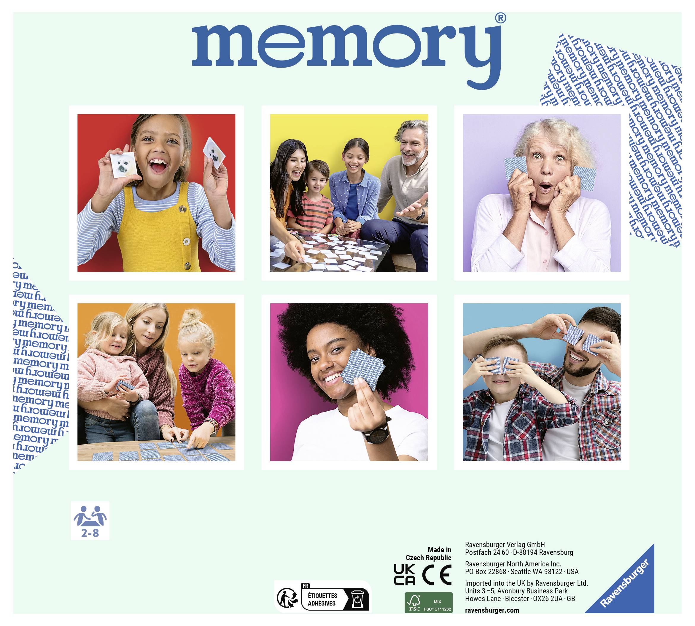 Sześć obrazów przedstawia ludzi w różnym wieku, grających w grę karcianą, wszyscy wyglądają na radosnych i zaangażowanych.