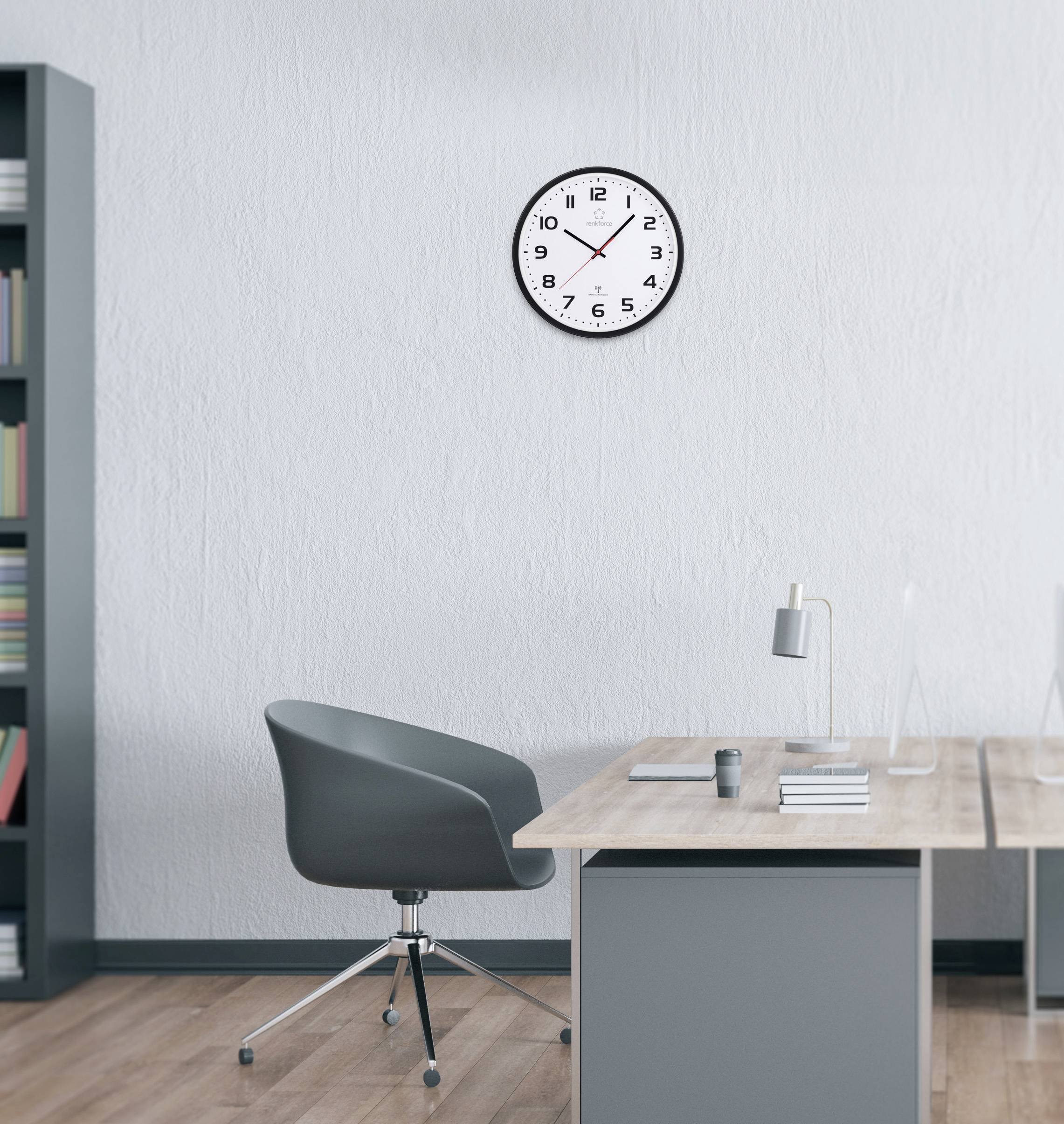 Настінний годинник Renkforce RF-6826036 з радіокеруванням, 320 мм x 45,5 мм, білий та чорний