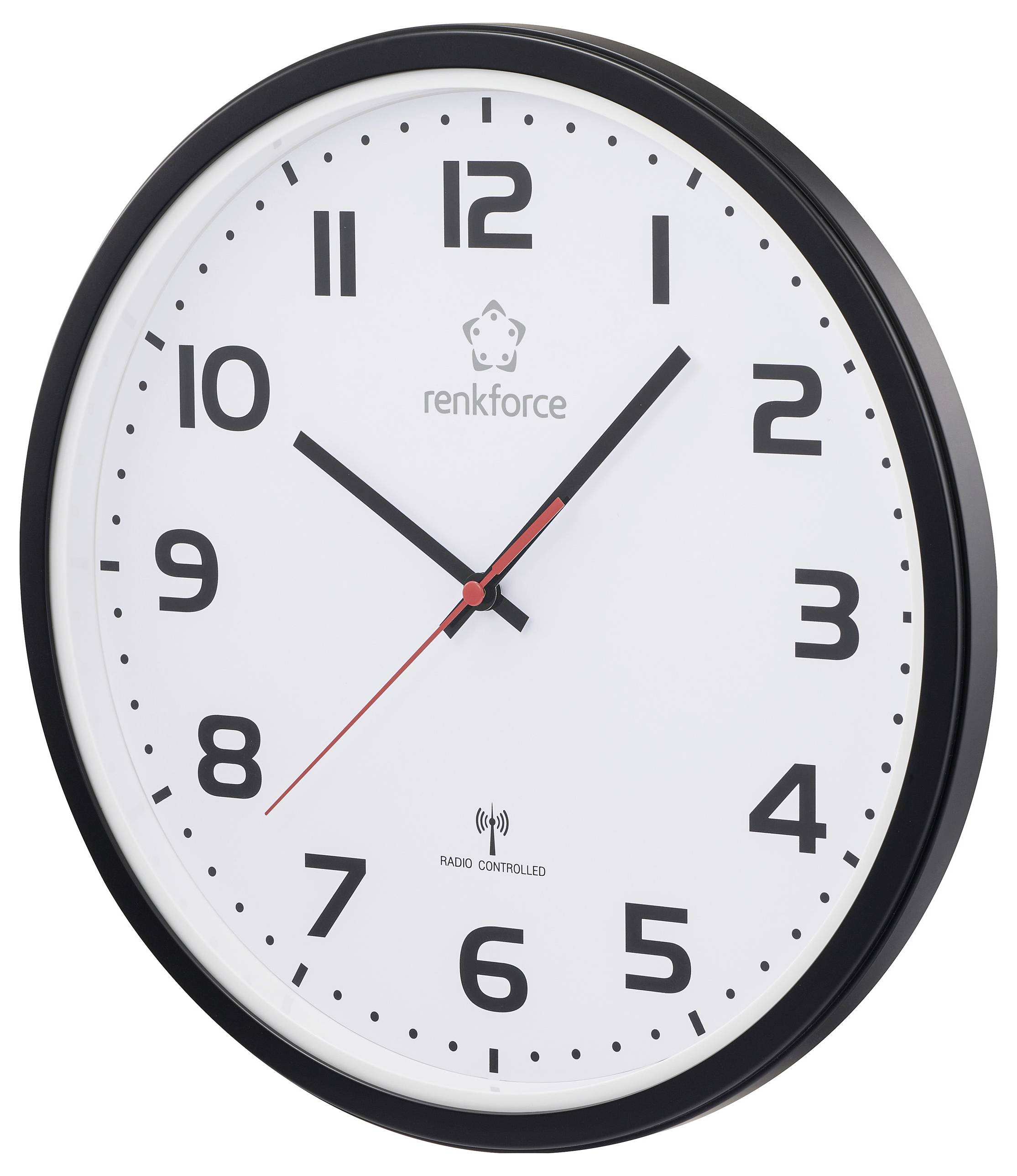 Настінний годинник Renkforce RF-6826036 з радіокеруванням, 320 мм x 45,5 мм, білий та чорний