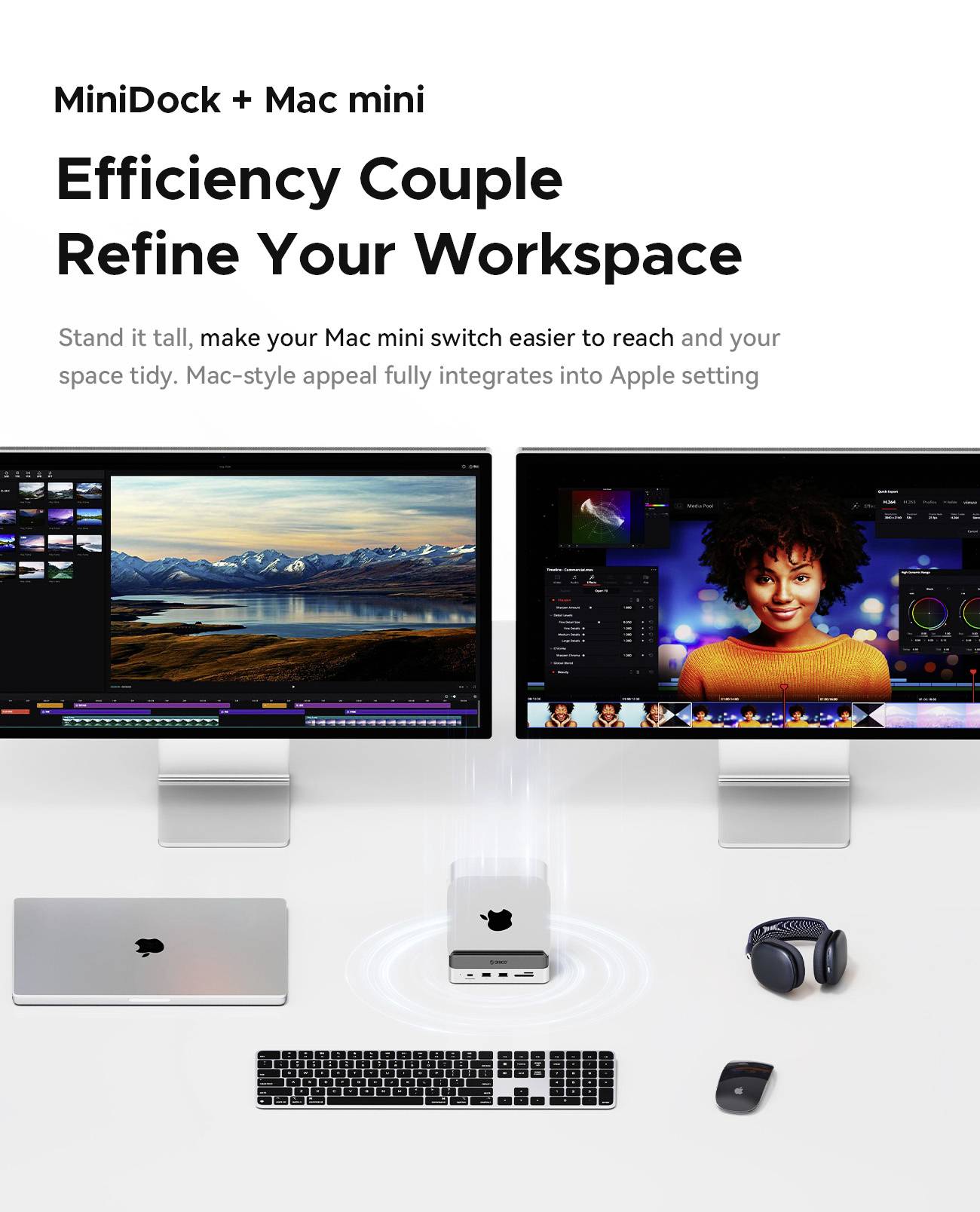 Stacja dokująca USB-C® ORICO VS10 Mini Dock Desktop Stand zintegrowany uchwyt, zintegrowany czytnik kart, złącze żeńskie-3